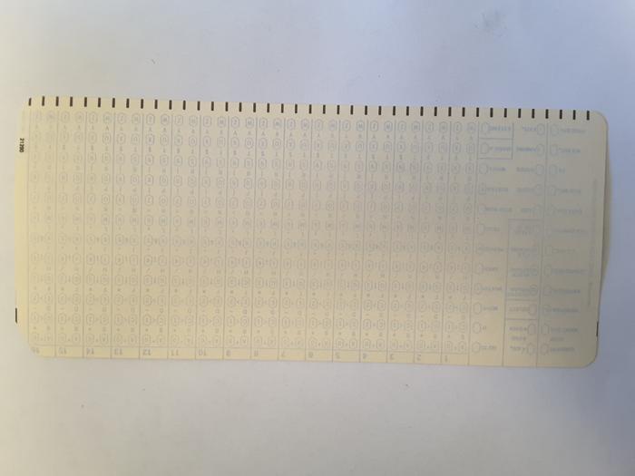 Front view of the punch card